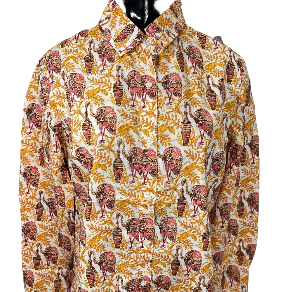 NEW J MCLAUGHLIN Lois Button-Up Shirt Coral Size S Rare Bird Print Blouse